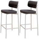 Ver imagem 1 de Kit 02 Banquetas Alta Bar Cozinha Sala de Jantar Aço Branco Kaira C01 Linho Preto Courino Preto -