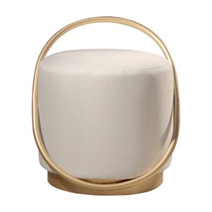 Puff Redondo Lunar em Linho e Base Metal Dourado Agarb Decor:linho Off