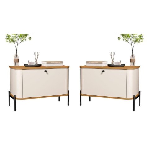 Conjunto Mesa de Cabeceira Albania Off White Nature Preto