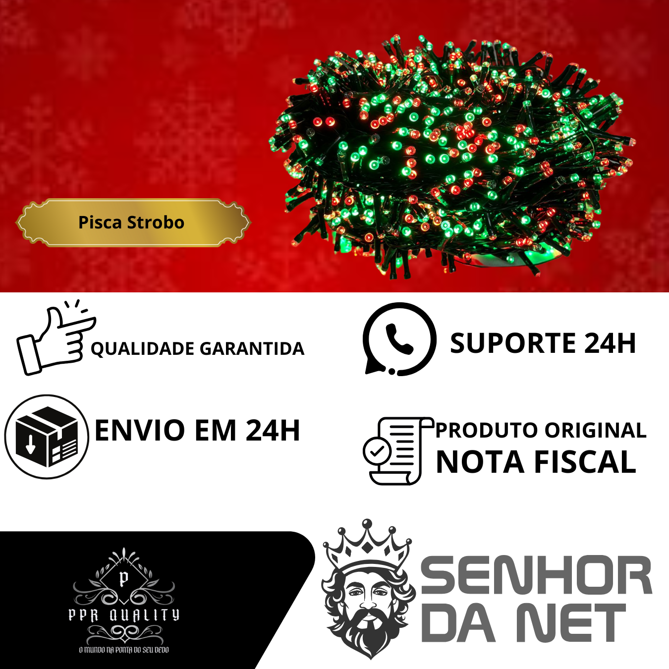 Pisca Natal Led Strobo 40 Metros 1400 Leds Vermelho e Verde Cordão Prova D'água Vermelho e Verde - 6