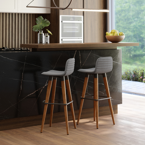Uma Banqueta Alta Linea Aço Preto Assento Cinza Escandinavo