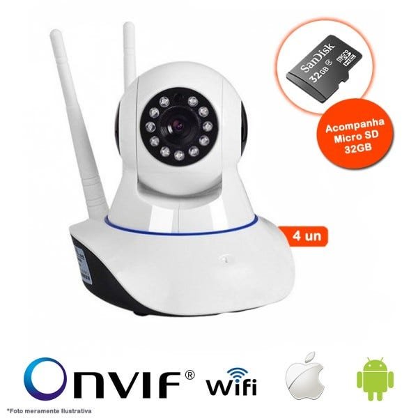 Kit 4 Câmeras Ip Wifi Hd 720P Robo Wireless, Grava Em Cartão Sd, Visão Noturna com Micro Sd 32Gb
