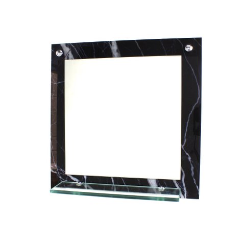 ESPELHO PARA BANHEIRO COM PRATELEIRA 40CM X 40CM MÁRMORE PRETO