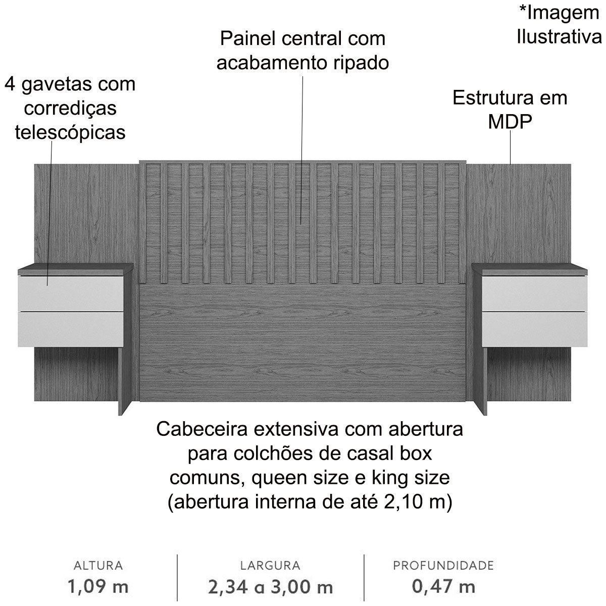 Cabeceira Casal/queen/king Extensível Olimpia Nature/titanium - 3