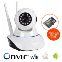 Câmera IP Sem Fio Wifi HD 720p Robo Wireless Visão Noturna com Micro SD 32GB - 1