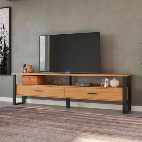 Rack Bancada 220cm Tv Industrial Dalla Costa 100% Mdf Cor:freijó com Preto Fosco