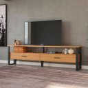 Ver imagem 1 de Rack Bancada 220cm Tv Industrial Dalla Costa 100% Mdf Cor:freijó com Preto Fosco
