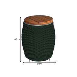 Puff Mesa Garden em Corda Náutica Base em Alumínio Cinza e Tampo em Madeira Verde Musgo - 2