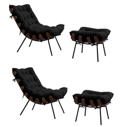 KIT 2 POLTRONAS COSTELA COM 2 PUFFS-SUEDE PRETO GAT MAGAZINE