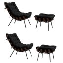 Ver imagem 1 de KIT 2 POLTRONAS COSTELA COM 2 PUFFS-SUEDE PRETO GAT MAGAZINE