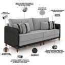 Ver imagem 4 de Sofá 3 Lugares Sala de Estar Living 232cm Asbury K01 Veludo Cinza Claro Couríssimo Preto - Lyam Deco