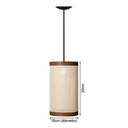 Pendente Sala de Estar Essence Tela Indiana Cor Palha Fio Preto 150cm D16 - 3