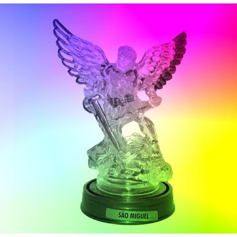 Luminária Imagem São Miguel Arcanjo Anjo Guardião da Igreja com Luzes de Led Rgb