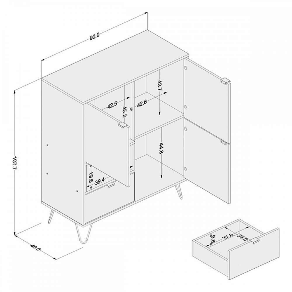 Aparador Cayman 3 Portas 1 Gaveta Legno Salinas - Politorno - 4