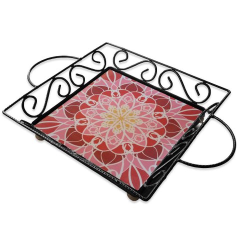 Fruteira de Mesa Bandeja Ferro e Azulejo Quadrada Premium Cozinha Azulejo G5