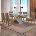Ver imagem 1 de Mesa Sala de Jantar Carol 180cm e 6 Cadeiras Safira Moderna Vel. Capuccino Off White Imbuia