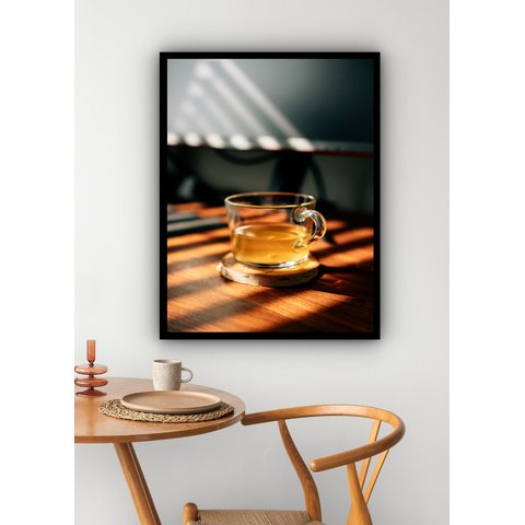Quadro Decorativo Xícara de Chá Sol - 70x50cm:moldura Preta