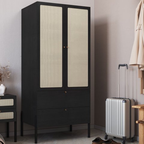 Guarda Roupas 2 Portas 2 Gavetas Palhinha Pé Madeira Oslo Artesano | Hanover