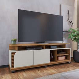 Rack para Sala de Estar Tv 75 Pol com Rodízios Laguna C04 Freijó Off White - Lyam Decor - 2