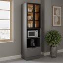 Ver imagem 1 de Paneleiro de Cozinha 70cm com Iluminacão e com Rodapé 2 Portas com Vidro e 1 Gaveta Lumina Cinza