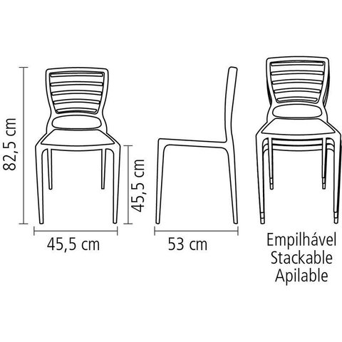 Kit 4 Cadeiras Plastica Monobloco Sofia Laranja Encosto Vazado Horizontal Tramontina
