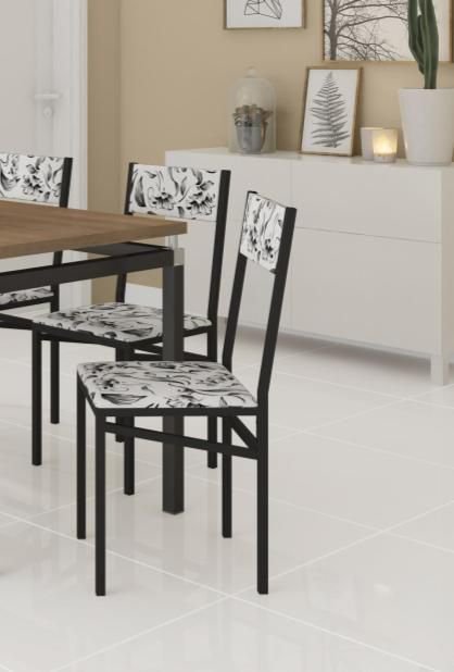 Conjunto Mesa Copenhague 6 Cadeiras Copenhague Preto Fosco / Branco Floral - 3