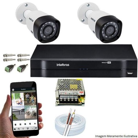 Kit Cftv 2 Câmeras VHD 1120B Bullet 720p Dvr 4 Canais Intelbras MHDX + ACESSÓRIOS 