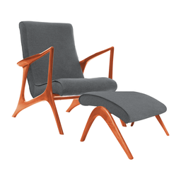 Poltrona Decorativa com Puff Vk Anos 50 Tecido Linho Cinza - 1