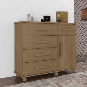 Cômoda 1 Porta 5 Gavetas Ibiza Plus Noce Bronze Lanza