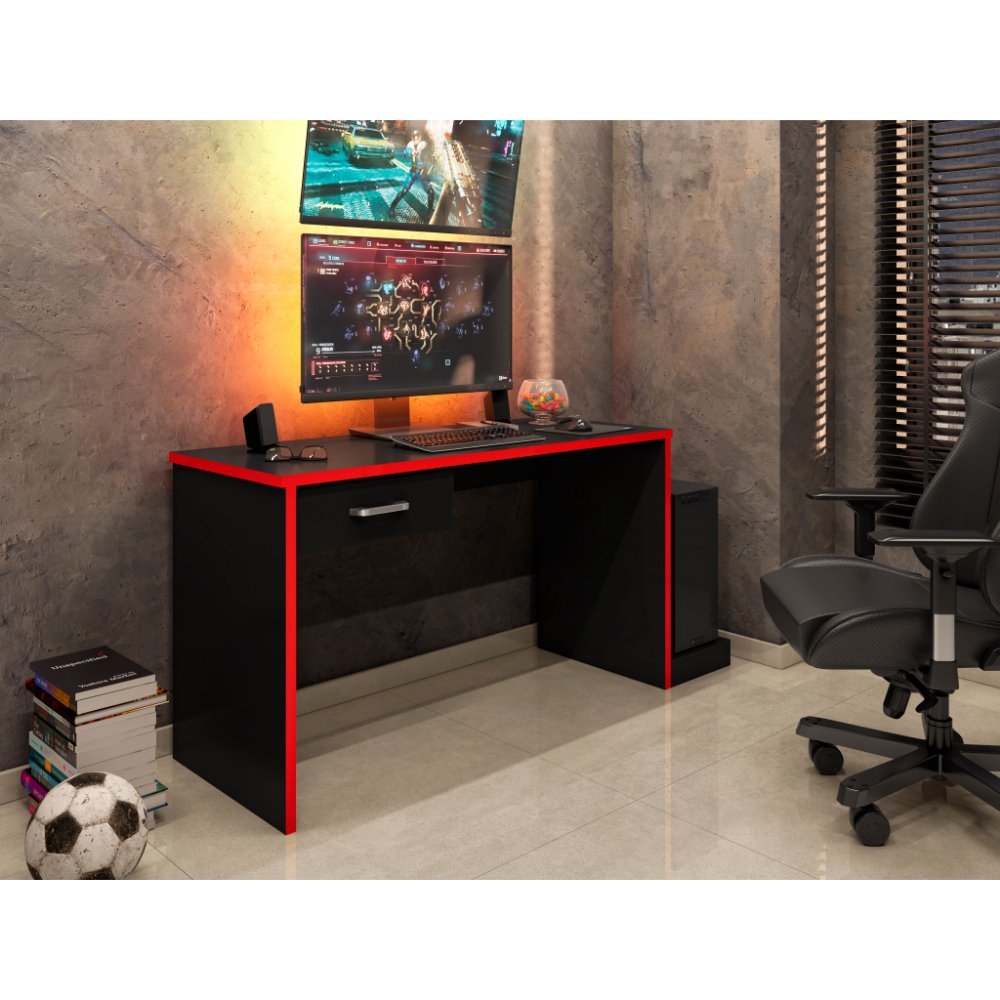 Mesa Gamer Escrivaninha para Computador Drx 9000 Quarto - Preto / Vermelho - 3
