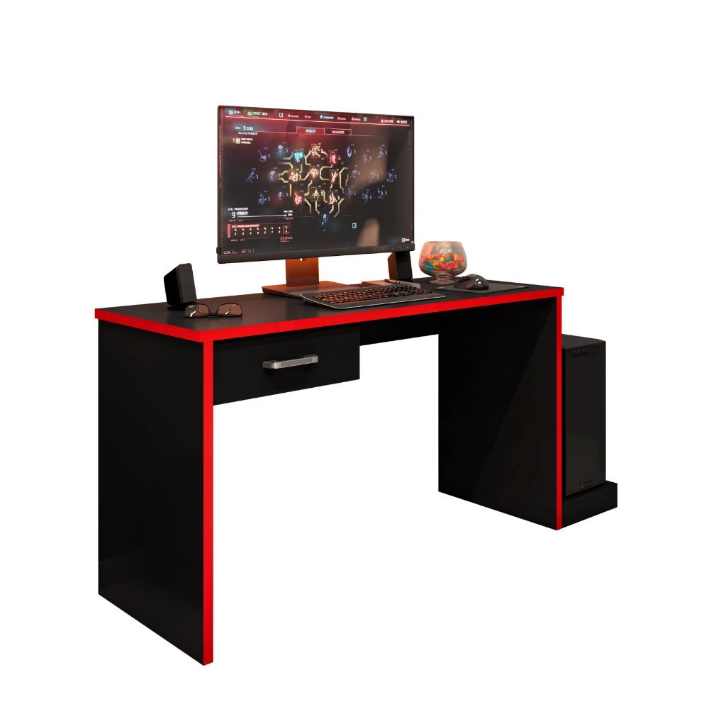 Mesa Gamer Escrivaninha para Computador Drx 9000 Quarto - Preto / Vermelho
