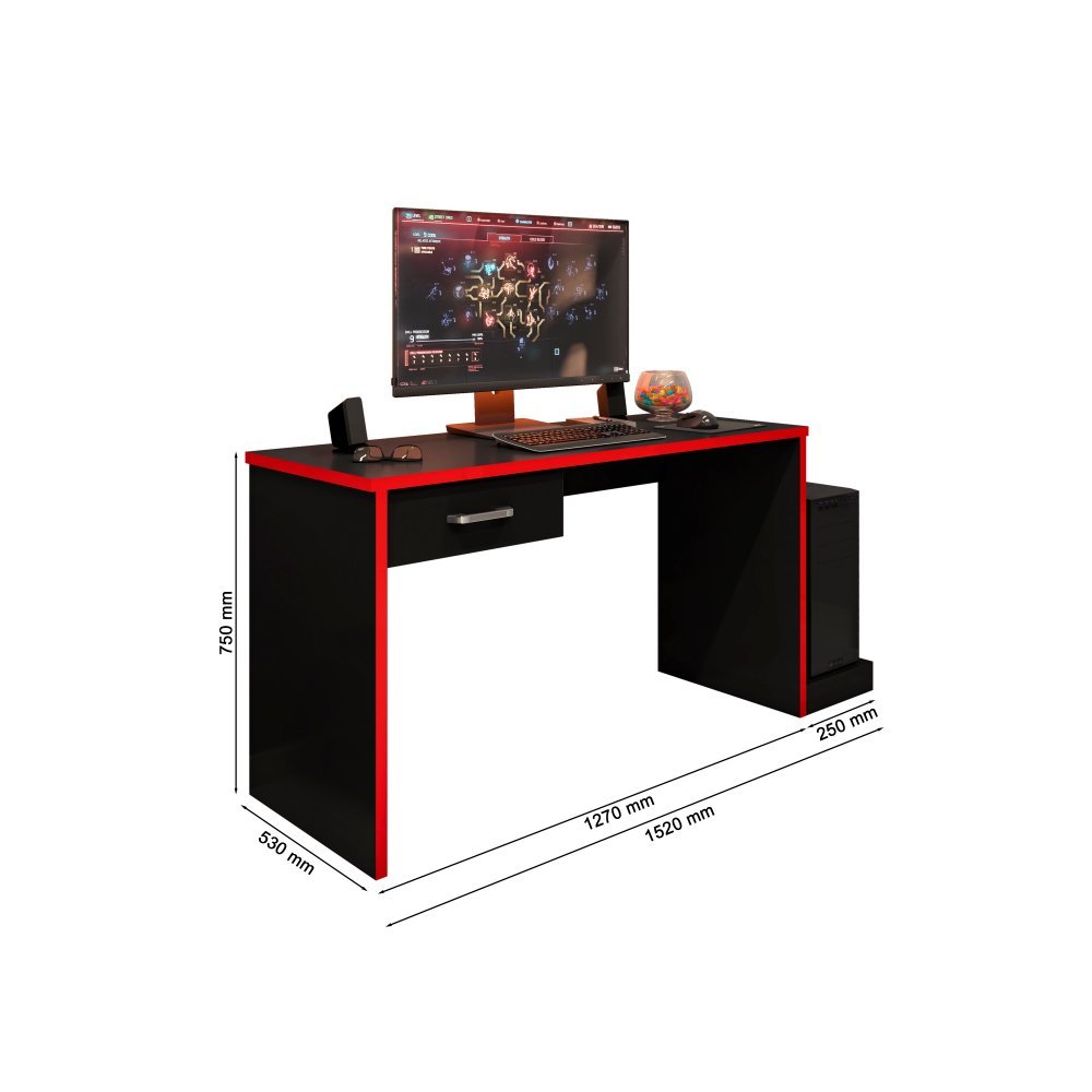 Mesa Gamer Escrivaninha para Computador Drx 9000 Quarto - Preto / Vermelho - 6