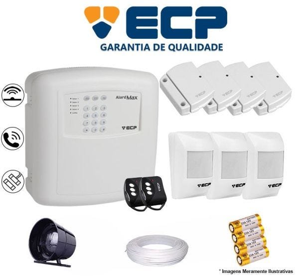 Kit de Alarme Max 4 Residencial Ecp com 4 Sensores Magnético 3 Sensores