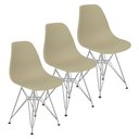 Ver imagem 1 de Kit 3 Cadeiras Charles Eames Eiffel Base Metal Cromado Bege