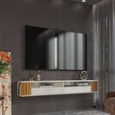 Ver imagem 2 de Rack Ripado Suspenso Luxo para TV até 75 Polegadas com Nichos e Portas 180 cm