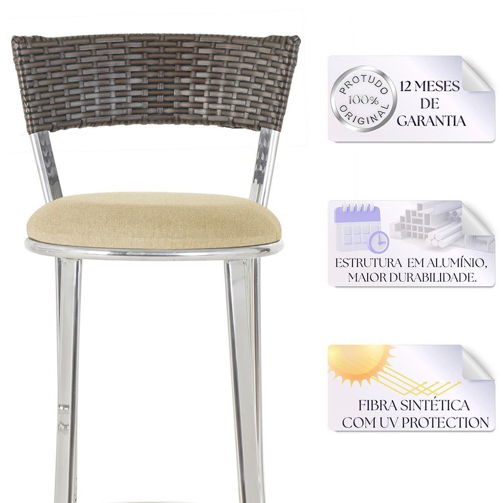 Kit de Mesa Bistrô com Tampo de Vidro Redondo 4 Banquetas em Alumínio e Fibra Sintética Argila - 3