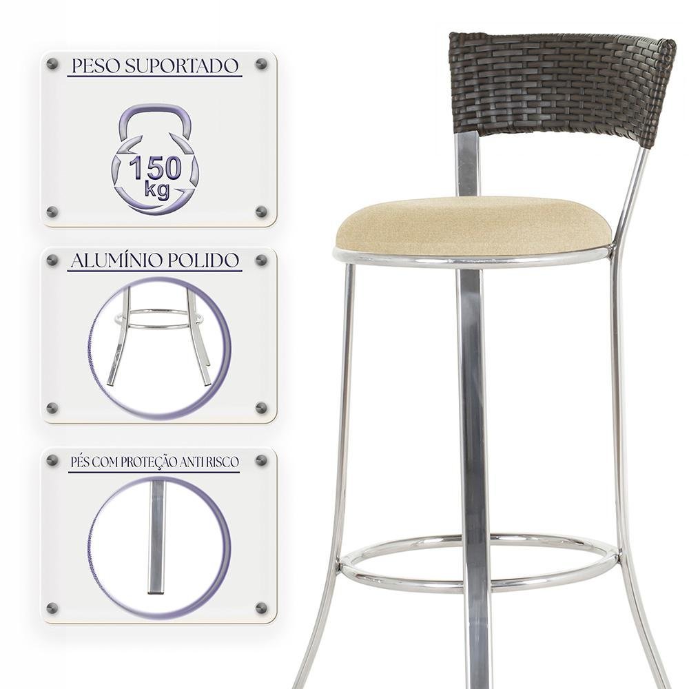 Kit de Mesa Bistrô com Tampo de Vidro Redondo 4 Banquetas em Alumínio e Fibra Sintética Argila - 4
