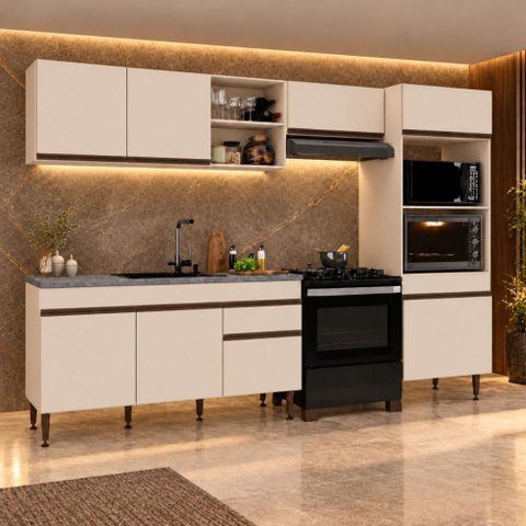 Armário Cozinha Modulada Completa 281,5cm Milano Multimóveis MP2397 - Vanilla