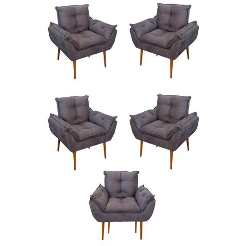 Kit 05 Poltrona Opala Sofá Sala, Quarto, Escritório Suede Cor:cinza