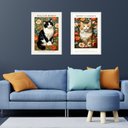 Ver imagem 2 de Kit 2 Quadros Gatos com Flores - William Morris 33x24cm:moldura Branca