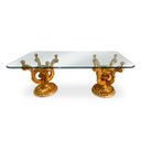 Ver imagem 1 de Mesa de Jantar Clássica Dourada com Tampo de Vidro 85X115X210cm para 6 Cadeiras