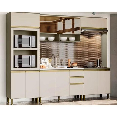 Cozinha Modulada Henn 7 Peças (2 Aéreos+2balcões+1paneleiro+2complemento) Cpt93 Duna-cristal-henn