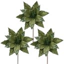 Ver imagem 1 de Kit 3 Flores Bico de Papagaio Natalina Pick Veludo Verde Pistache Luxo Glitter e Lantejoulas 30x30cm