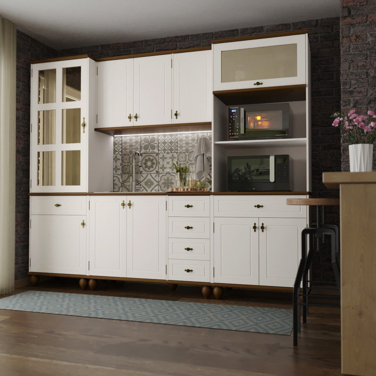 Cozinha Compacta Retrô 4 Peças Off/ White Nogueira Modelo 006 - 2