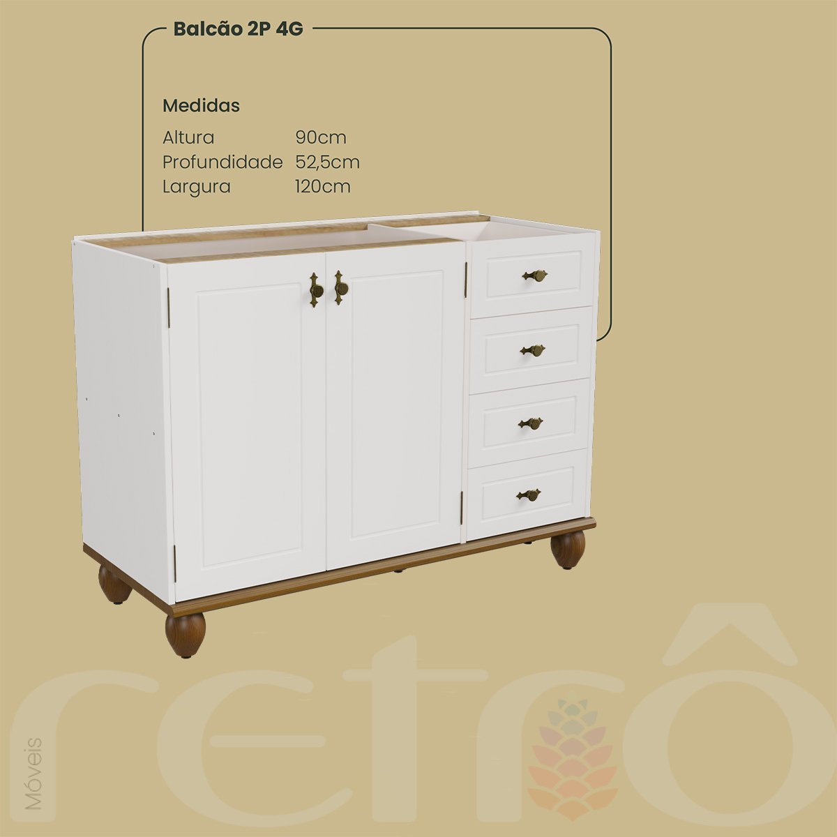 Cozinha Compacta Retrô 4 Peças Off/ White Nogueira Modelo 006 - 4