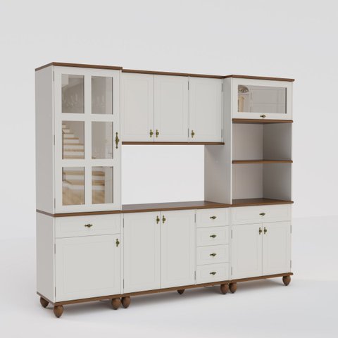 Cozinha Compacta Retrô 4 Peças Off/ White Nogueira Modelo 006