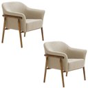 Ver imagem 1 de Kit 02 Poltronas Luna Base Madeira Poliéster Bouclé Bege - Nexta Casa