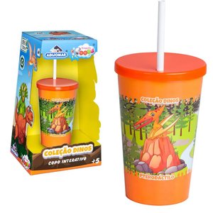 Copo Interativo Pterodáctilo Coleção Dino com Tampa e Canudo 750ml +5 Anos Adijomar Brinquedos