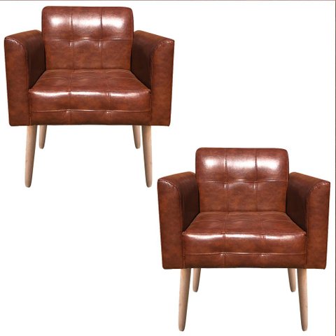 Kit 2 Poltronas Decorativas Pés Palito Karen PU Marrom Nozes - Gran Belo