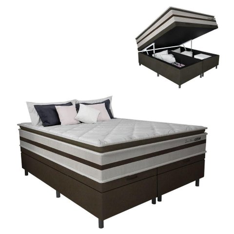 Cama Box Baú Casal King Gazin Colchão Molas Ensacadas Pillow Top Love Story 193x203x71cm Branco/